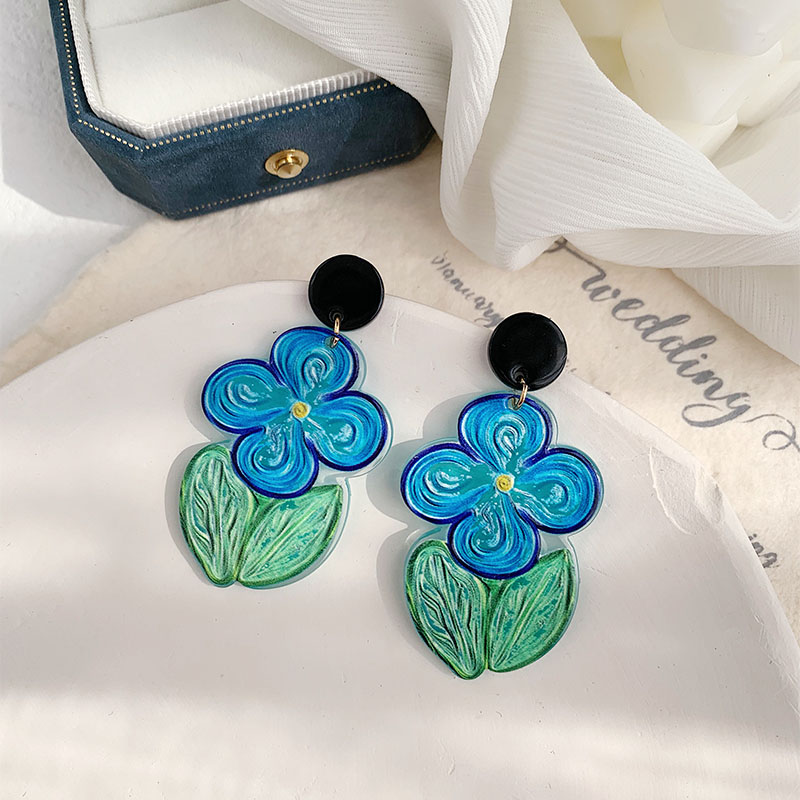 1 Pair Simple Style Commute Flower Printing Resin Drop Earrings display picture 6