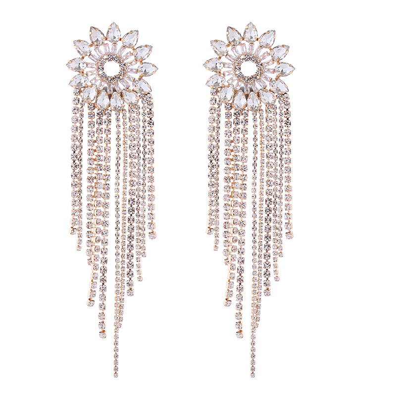 1 Pair Elegant Luxurious Tassel Flower Plating Inlay Alloy Rhinestones Gold Plated Drop Earrings display picture 13