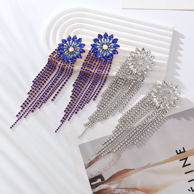 1 Pair Elegant Luxurious Tassel Flower Plating Inlay Alloy Rhinestones Gold Plated Drop Earrings display picture 4