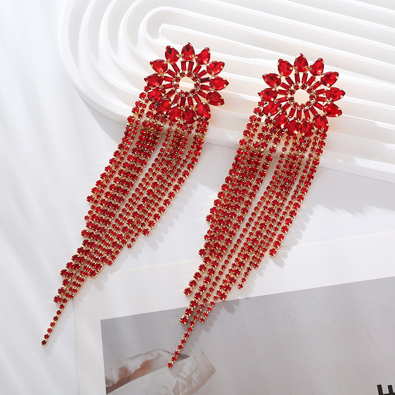 1 Pair Elegant Luxurious Tassel Flower Plating Inlay Alloy Rhinestones Gold Plated Drop Earrings display picture 6