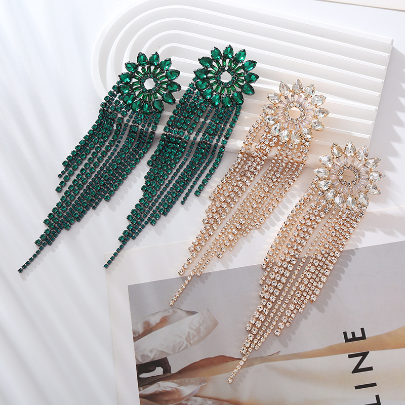 1 Pair Elegant Luxurious Tassel Flower Plating Inlay Alloy Rhinestones Gold Plated Drop Earrings display picture 5