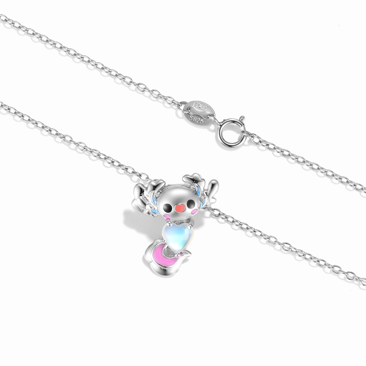 Sterling Silver Cartoon Style Rabbit Animal Plating Inlay Moonstone Zircon Pendant Necklace display picture 1