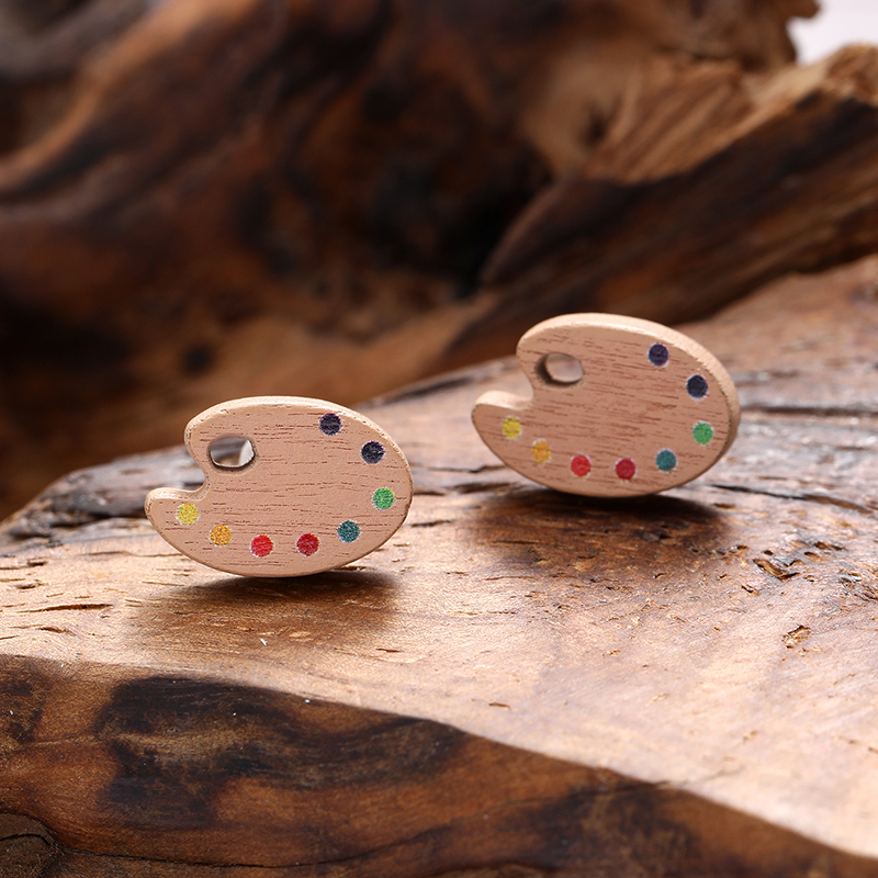 1 Pair Cute Simple Style Commute Oil Painting Bottle Apple Lacquer Painting Wood Ear Studs display picture 1