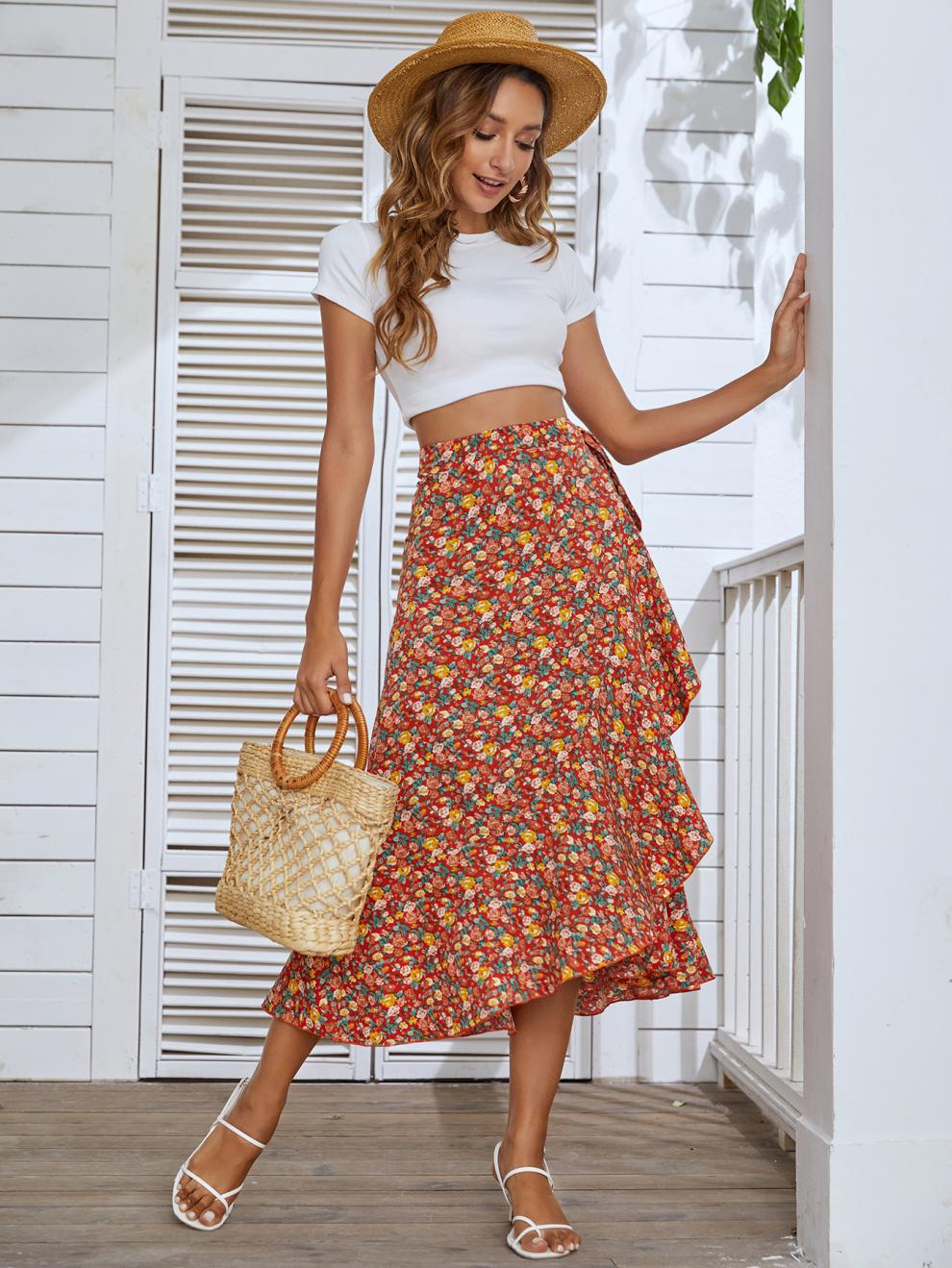Summer Vintage Style Ditsy Floral Polyester Midi Dress Skirts display picture 6