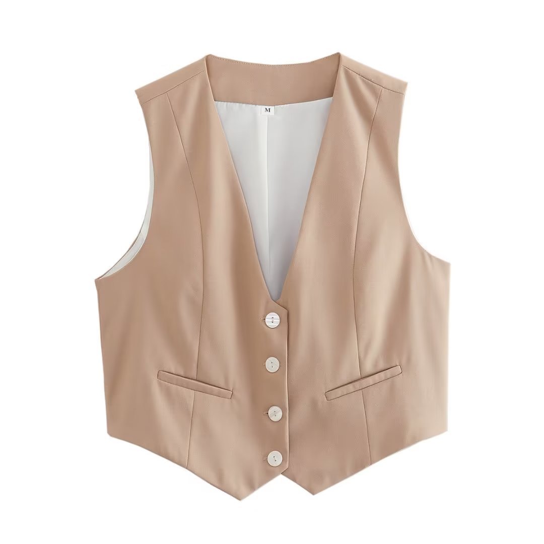 Women's British Style Solid Color Pocket Vest display picture 62