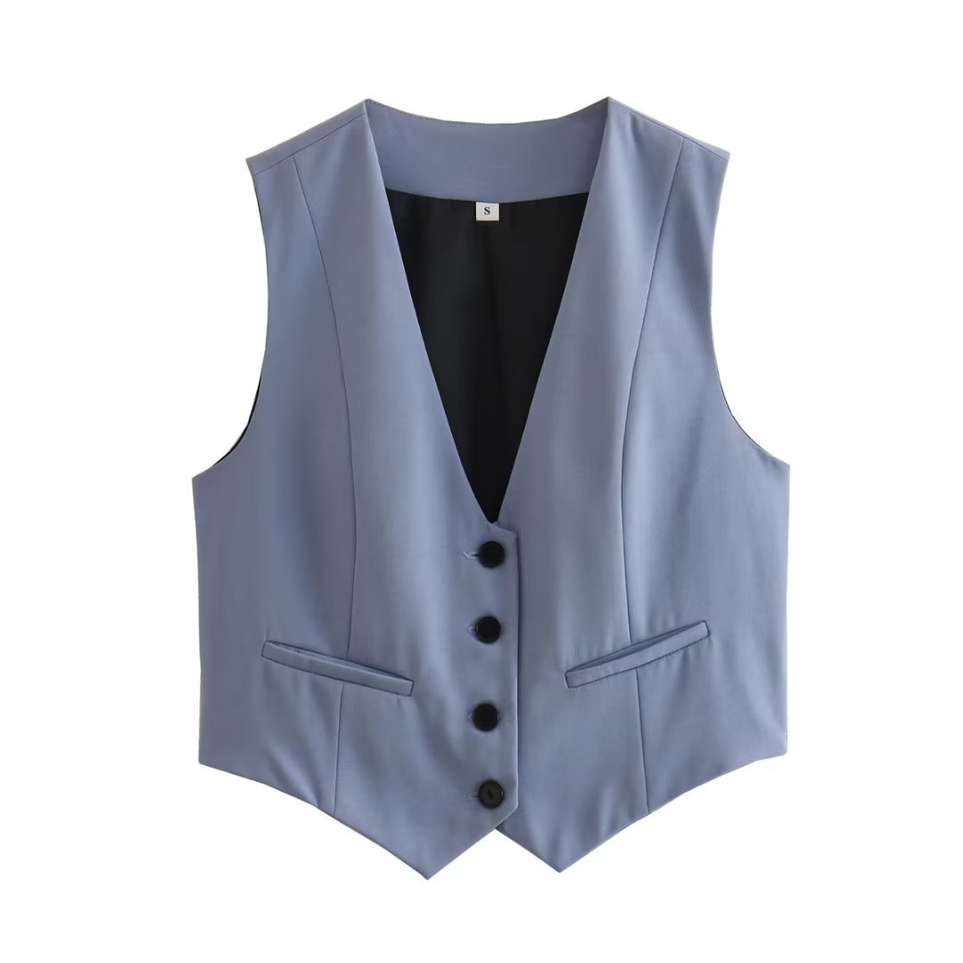 Women's British Style Solid Color Pocket Vest display picture 17