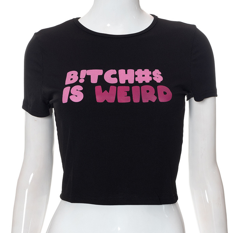 Mujeres Top Corto Cruzado Manga Corta Camisetas Impresión Estilo Simple Letra display picture 6