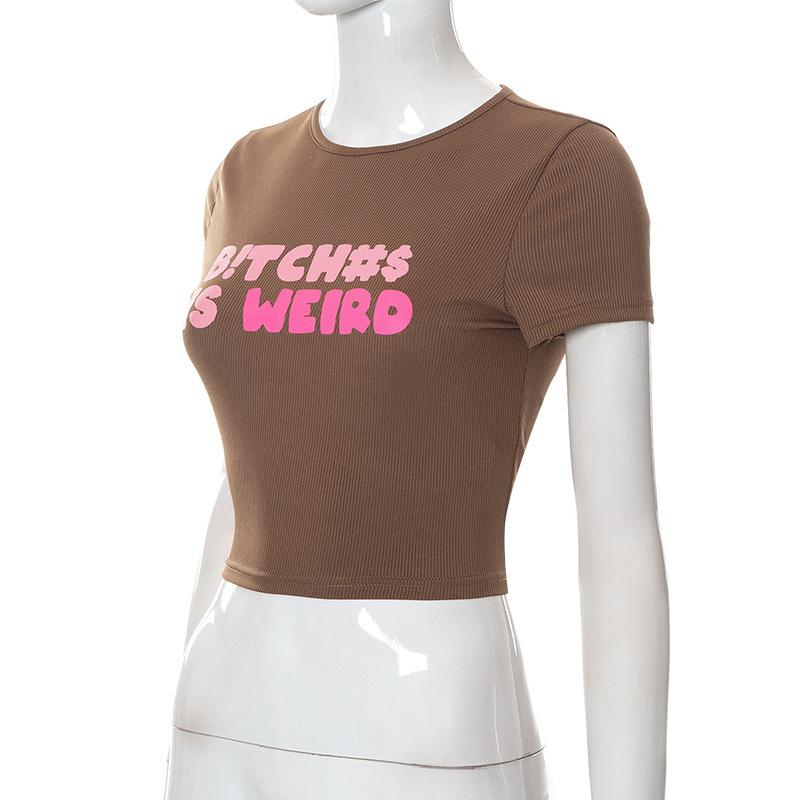 Mujeres Top Corto Cruzado Manga Corta Camisetas Impresión Estilo Simple Letra display picture 15