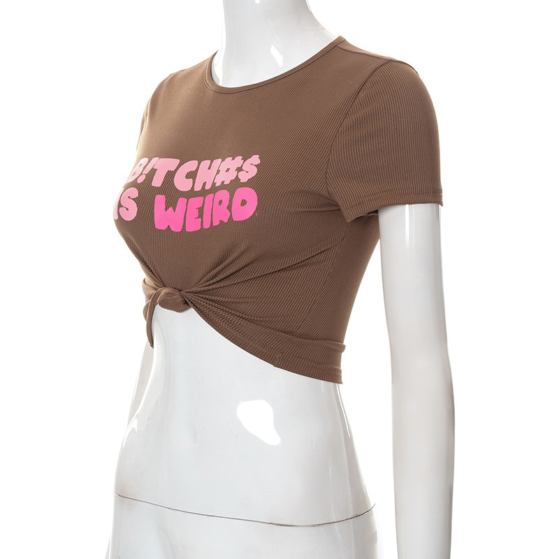 Mujeres Top Corto Cruzado Manga Corta Camisetas Impresión Estilo Simple Letra display picture 17