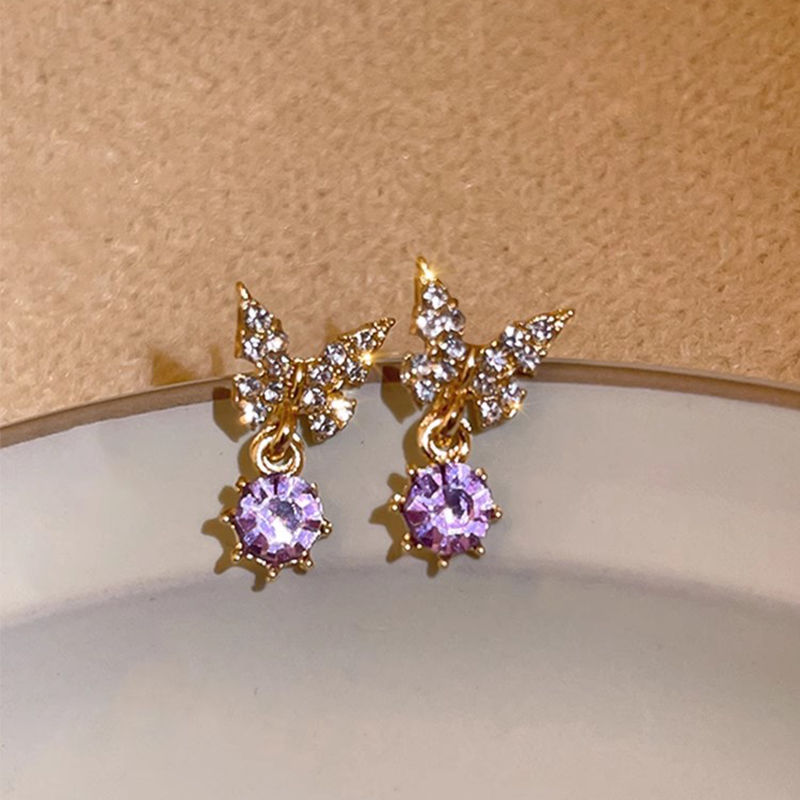 1 Pair Casual Glam Simple Style Moon Butterfly Bird Plating Inlay Alloy Rhinestones 14k Gold Plated Ear Studs display picture 21