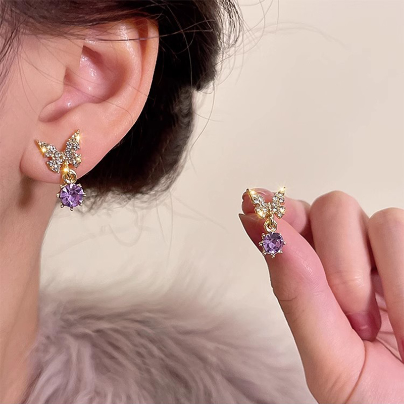 1 Pair Casual Glam Simple Style Moon Butterfly Bird Plating Inlay Alloy Rhinestones 14k Gold Plated Ear Studs display picture 24