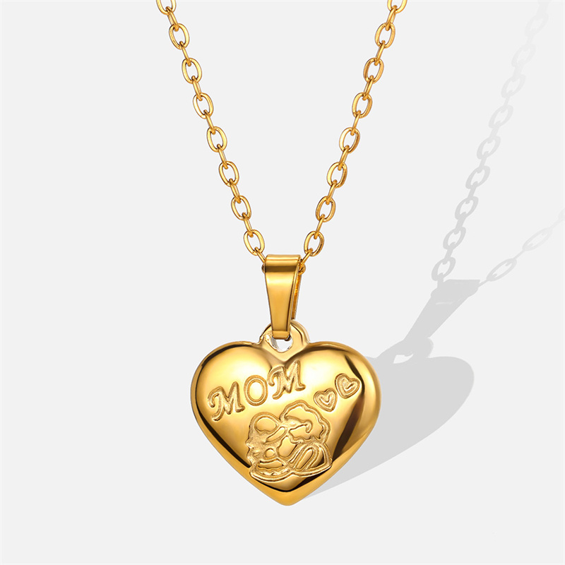 304 Stainless Steel 18K Gold Plated MAMA Simple Style Classic Style Plating Heart Shape Pendant Necklace display picture 2