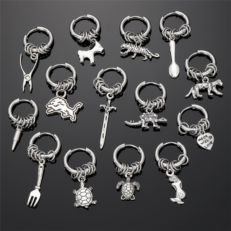 1 Piece Cute Vintage Style Simple Style Fork Dinosaur Solid Color Stainless Steel Alloy Drop Earrings display picture 12
