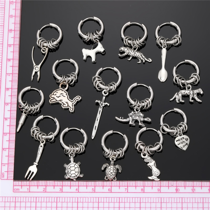 1 Piece Cute Vintage Style Simple Style Fork Dinosaur Solid Color Stainless Steel Alloy Drop Earrings display picture 10