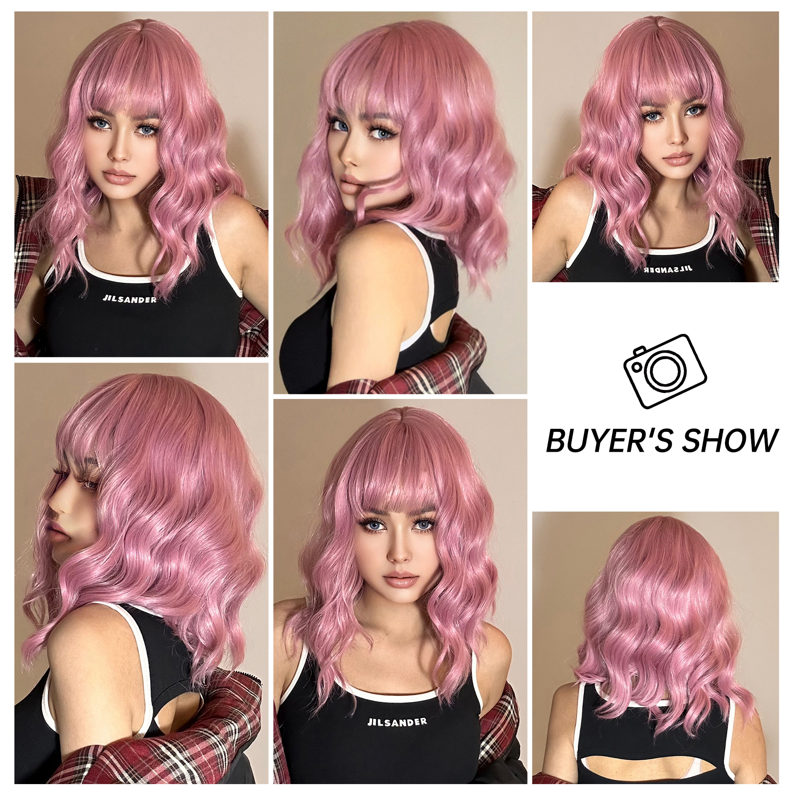 Women's Elegant Cute Pink Casual Holiday Chemical Fiber Bangs Short Curly Hair Wig Net display picture 3