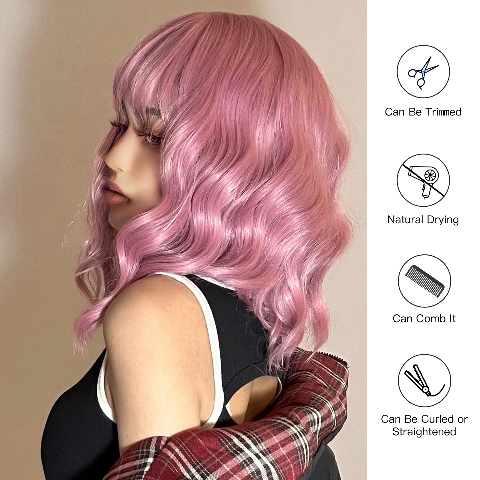 Women's Elegant Cute Pink Casual Holiday Chemical Fiber Bangs Short Curly Hair Wig Net display picture 2
