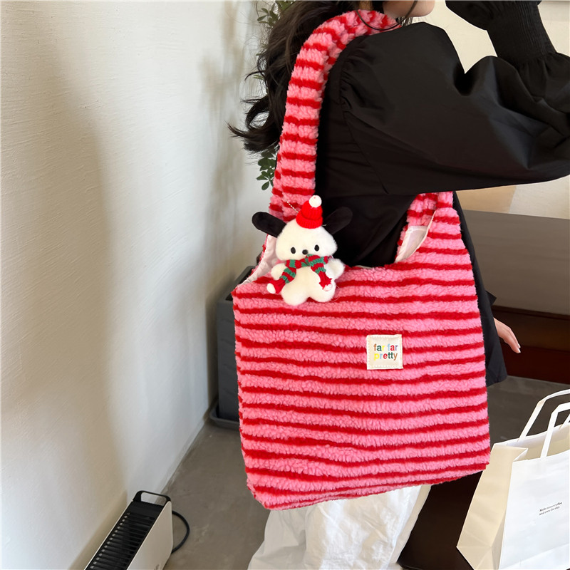 Women's Fleece Stripe Classic Style Square Magnetic Buckle Shoulder Bag display picture 1