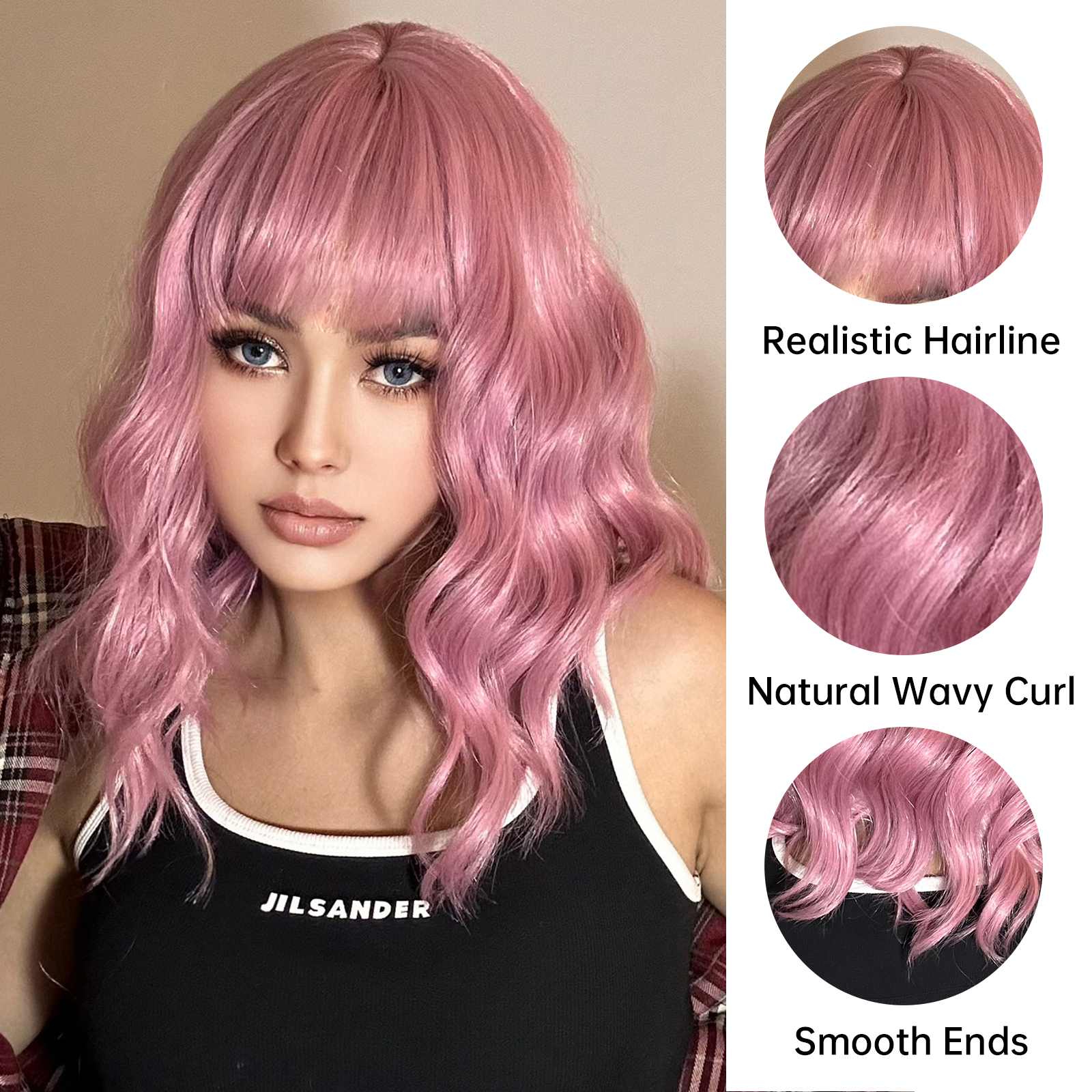 Women's Elegant Cute Pink Casual Holiday Chemical Fiber Bangs Short Curly Hair Wig Net display picture 5
