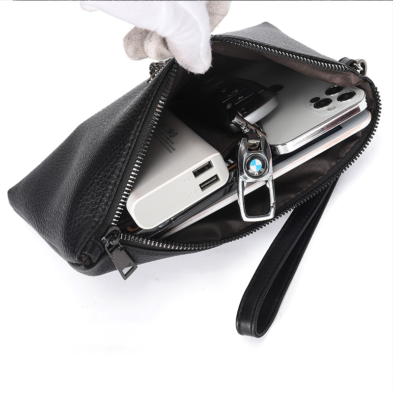 Men's Solid Color Litchi Pattern Pu Leather Zipper Clutch Bag display picture 14