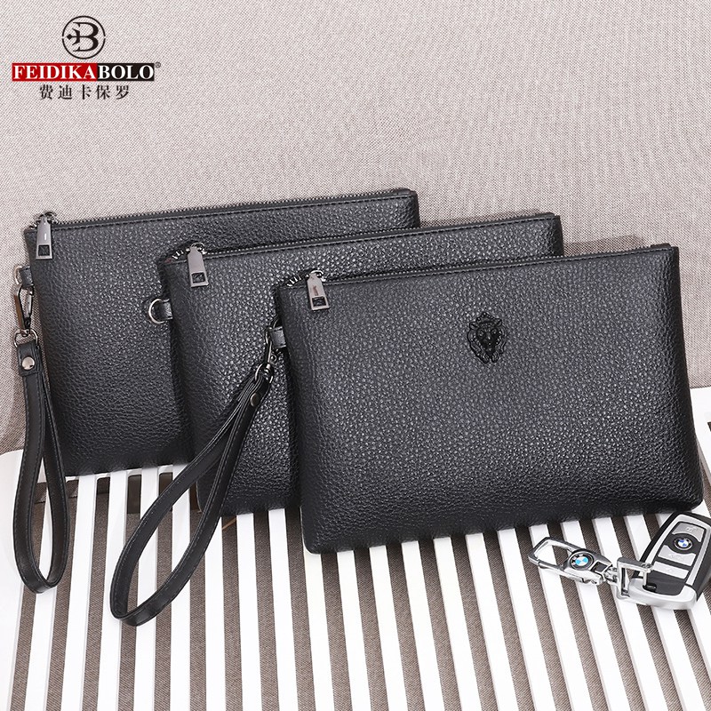 Men's Solid Color Litchi Pattern Pu Leather Zipper Clutch Bag display picture 11