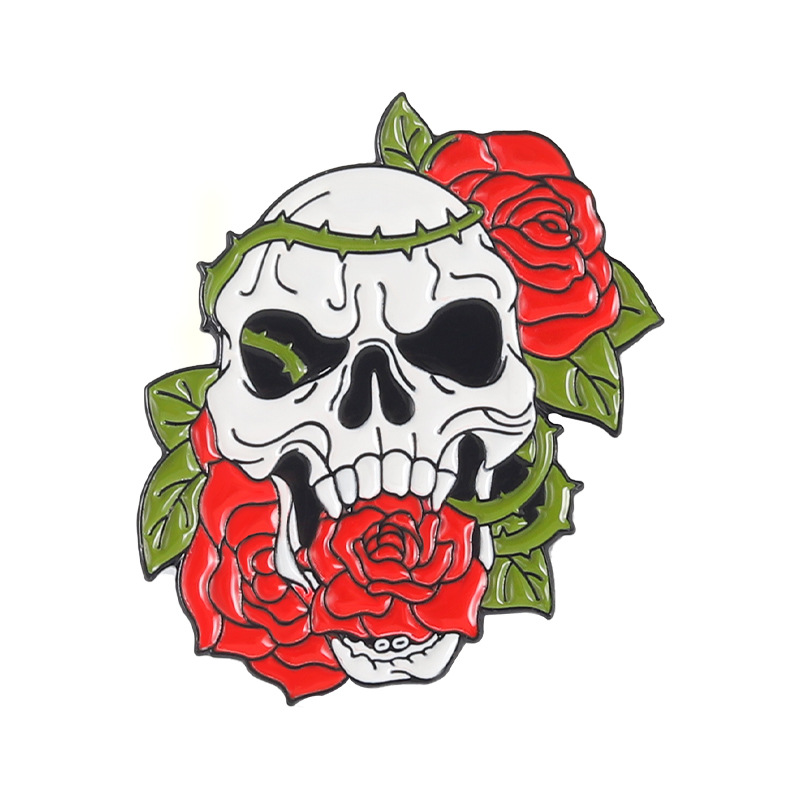 Cartoon Style Punk Flame Rose Skull Alloy Stamping Stoving Varnish Plating Unisex Brooches display picture 26
