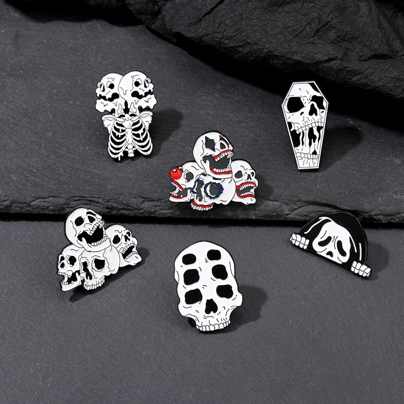 Cartoon Style Punk Flame Rose Skull Alloy Stamping Stoving Varnish Plating Unisex Brooches display picture 22