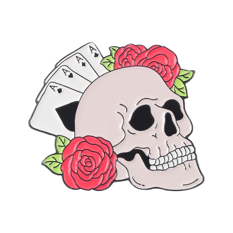 Cartoon Style Punk Flame Rose Skull Alloy Stamping Stoving Varnish Plating Unisex Brooches display picture 8