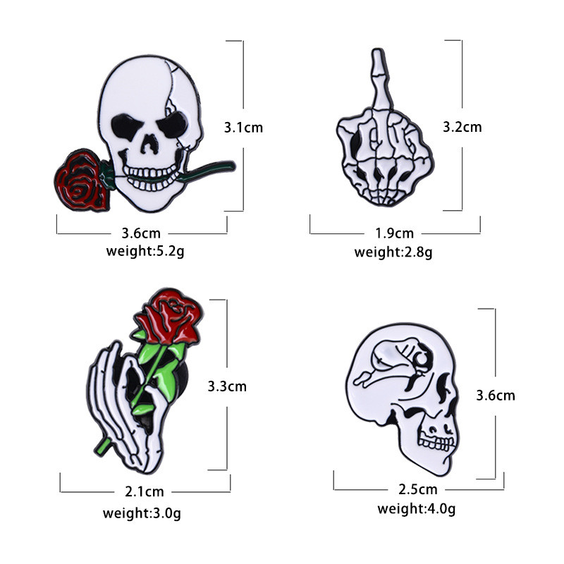 Cartoon Style Punk Flame Rose Skull Alloy Stamping Stoving Varnish Plating Unisex Brooches display picture 18