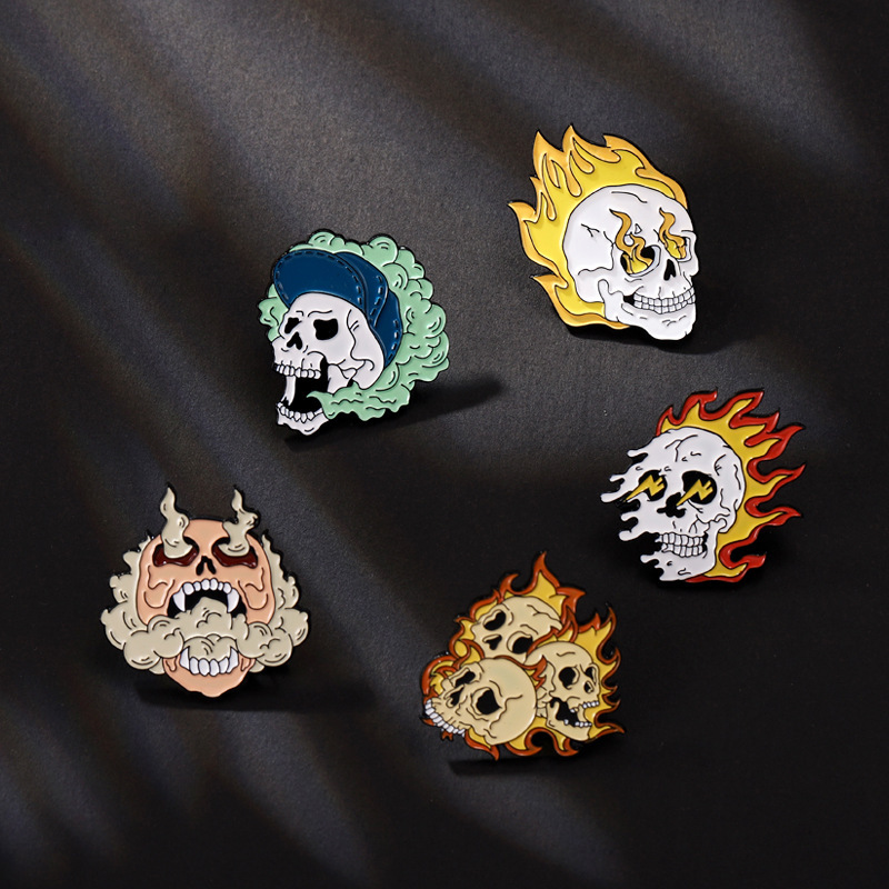Cartoon Style Punk Flame Rose Skull Alloy Stamping Stoving Varnish Plating Unisex Brooches display picture 23