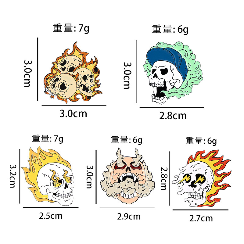 Cartoon Style Punk Flame Rose Skull Alloy Stamping Stoving Varnish Plating Unisex Brooches display picture 24