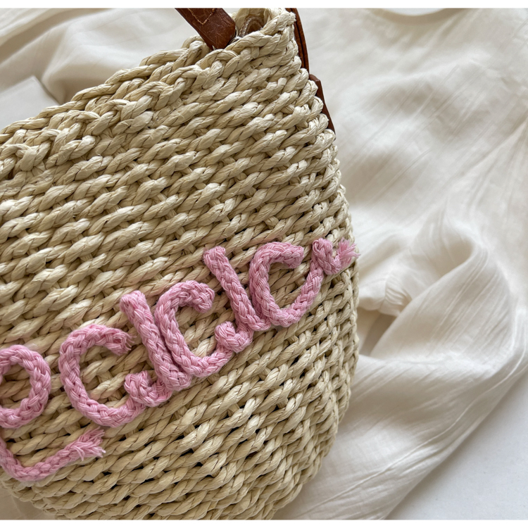 Women's Medium Straw Letter Fruit Vacation Beach Weave Bucket Zipper Straw Bag display picture 6