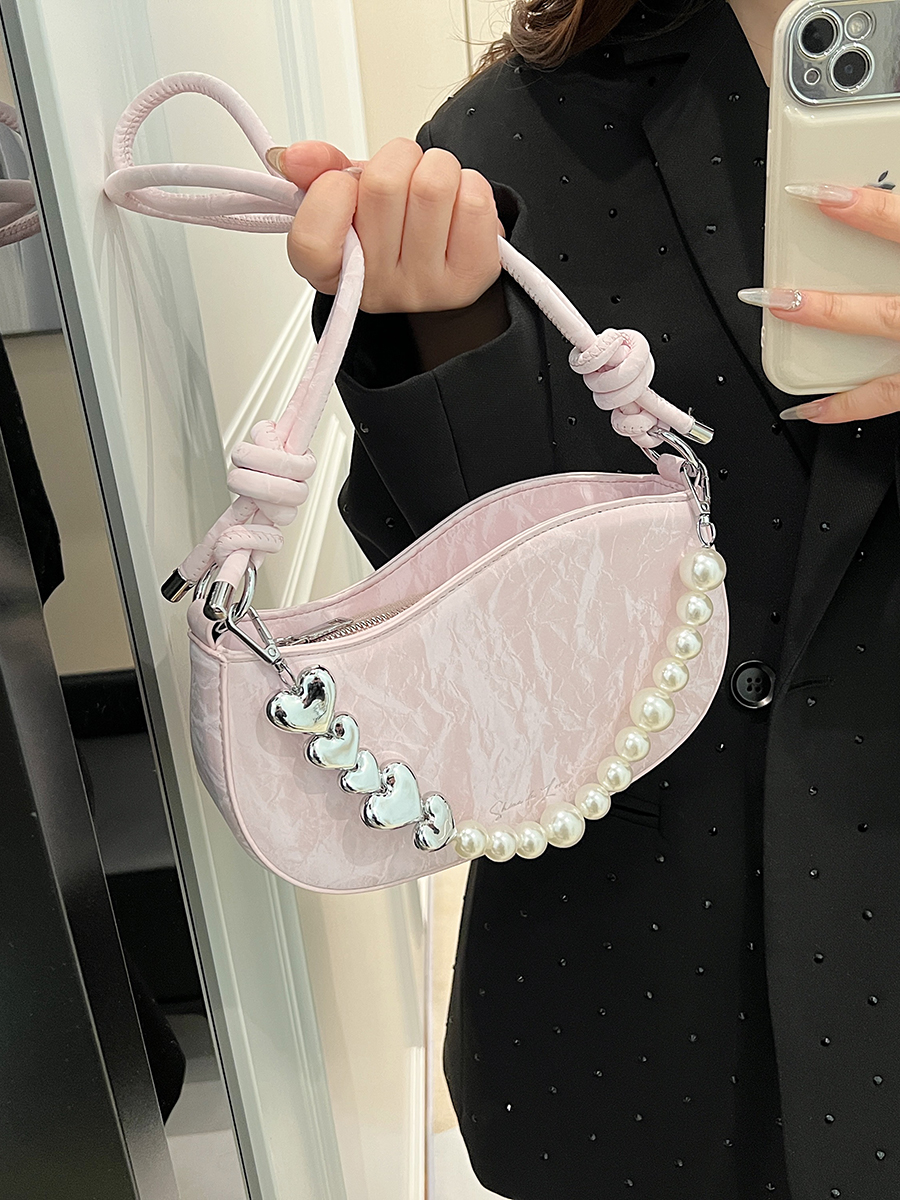 Women's Medium Pu Leather Solid Color Basic Beading Square Zipper Crossbody Bag Underarm Bag display picture 5