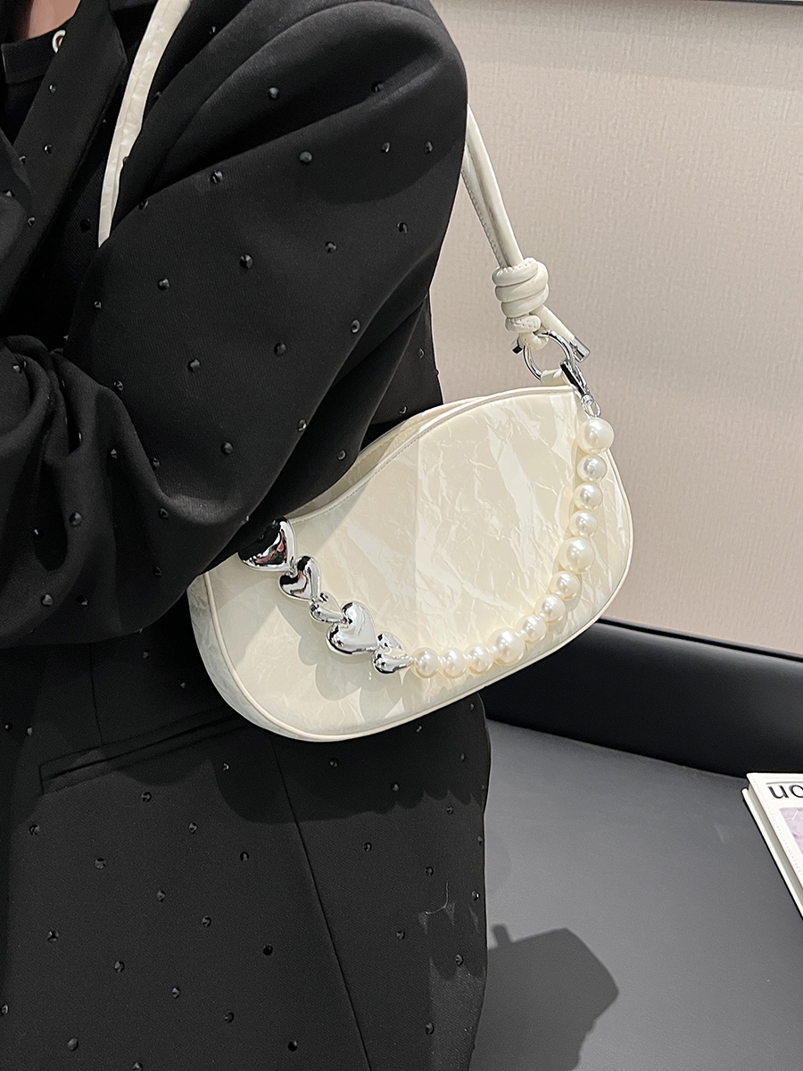 Women's Medium Pu Leather Solid Color Basic Beading Square Zipper Crossbody Bag Underarm Bag display picture 4