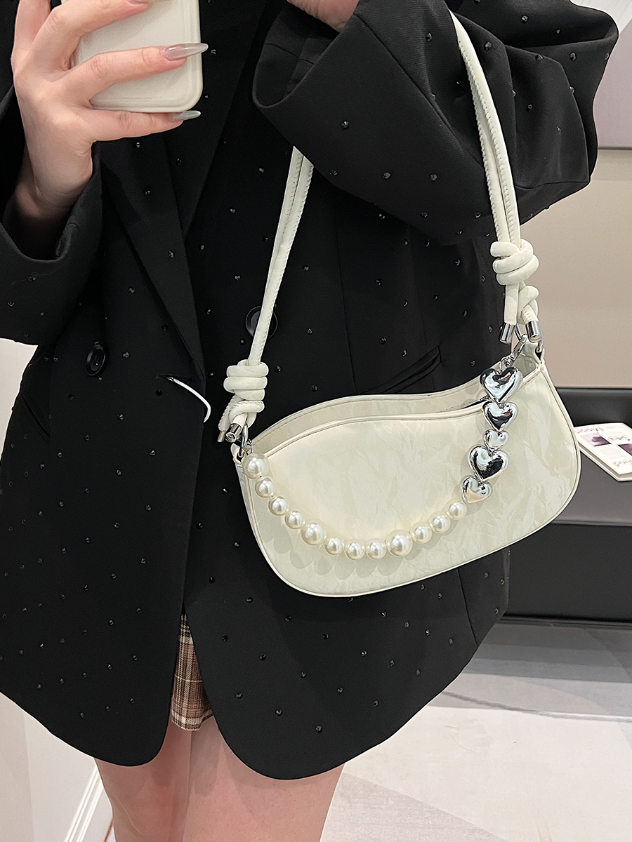 Women's Medium Pu Leather Solid Color Basic Beading Square Zipper Crossbody Bag Underarm Bag display picture 1