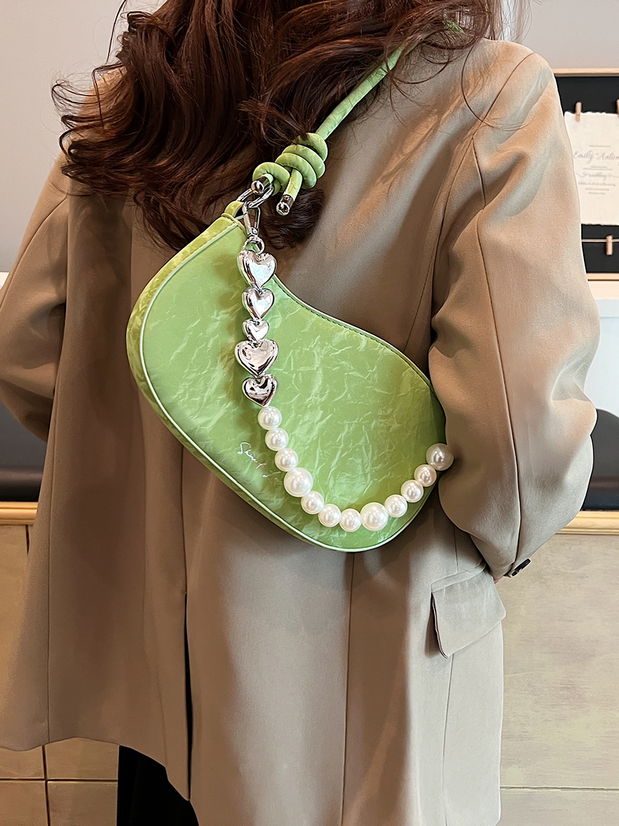 Women's Medium Pu Leather Solid Color Basic Beading Square Zipper Crossbody Bag Underarm Bag display picture 2