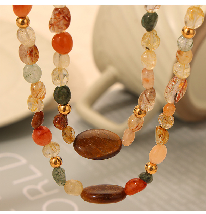 Bohemian Simple Style Commute Round Natural Stone Agate Titanium Steel Beaded 18K Gold Plated Unisex Necklace display picture 2