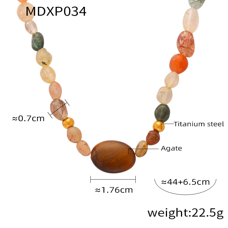 Bohemian Simple Style Commute Round Natural Stone Agate Titanium Steel Beaded 18K Gold Plated Unisex Necklace display picture 6