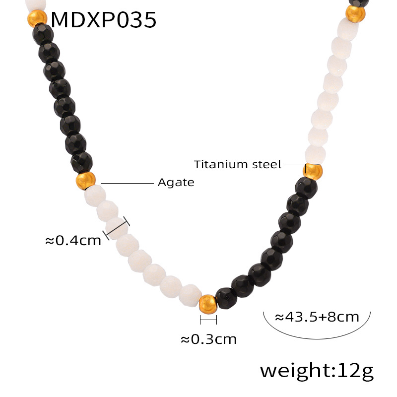 Bohemian Simple Style Commute Round Natural Stone Agate Titanium Steel Beaded 18K Gold Plated Unisex Necklace display picture 7