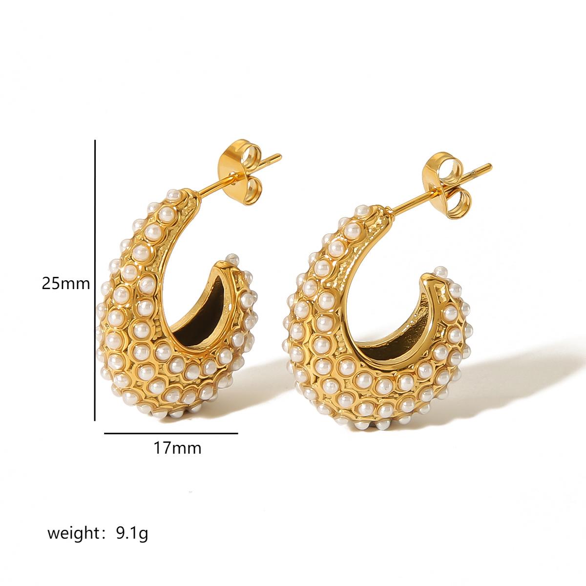 1 Pair Elegant Luxurious Solid Color Plating Inlay 304 Stainless Steel Pearl Zircon 18K Gold Plated Ear Studs display picture 5