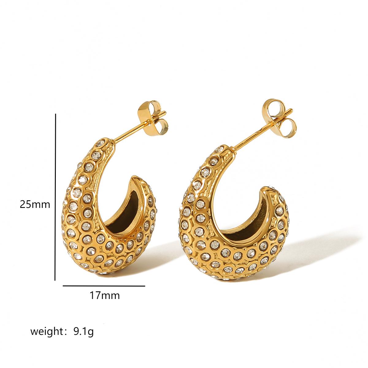 1 Pair Elegant Luxurious Solid Color Plating Inlay 304 Stainless Steel Pearl Zircon 18K Gold Plated Ear Studs display picture 4