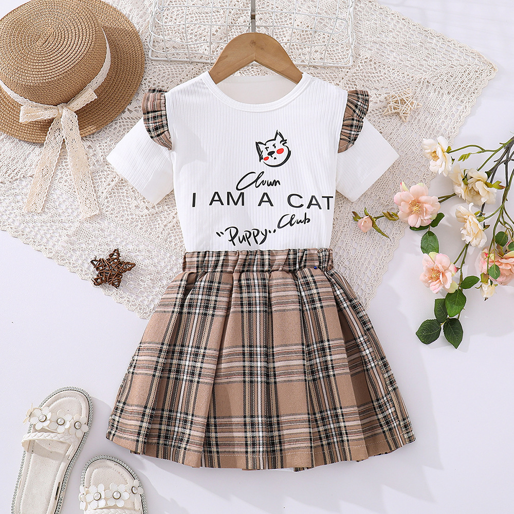Cute Letter Cat Printing Polyester Girls Clothing Sets display picture 1