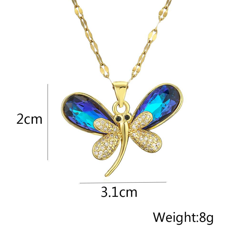 Elegant Dragonfly Stainless Steel Copper Plating Inlay Zircon 18k Gold Plated Pendant Necklace display picture 1