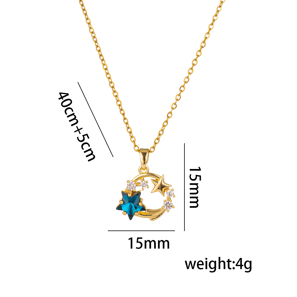 Titanium Steel 18K Gold Plated Casual Simple Style Inlay Star Moon Planet Moonstone Zircon Pendant Necklace display picture 2