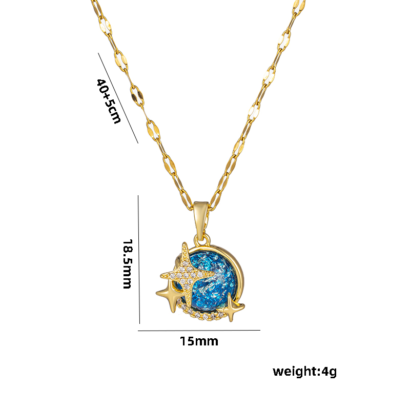 Titanium Steel 18K Gold Plated Casual Simple Style Inlay Star Moon Planet Moonstone Zircon Pendant Necklace display picture 1