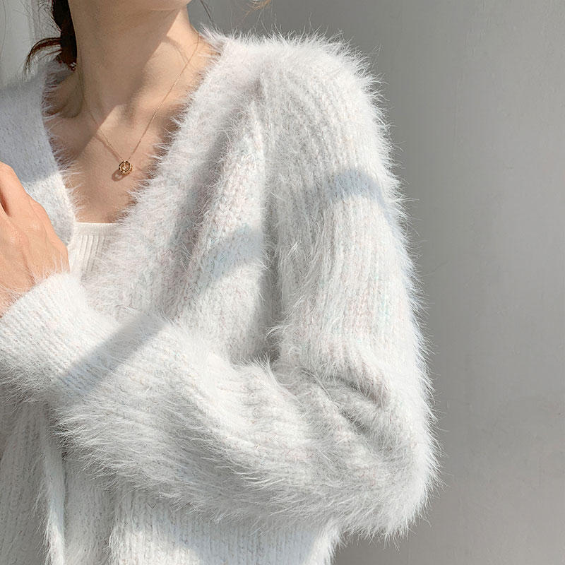 Fashion Solid Color Mink Fur V Neck Long Sleeve Regular Sleeve Coat display picture 8