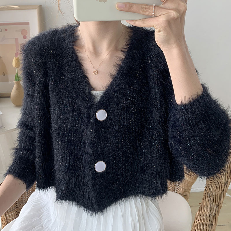 Fashion Solid Color Mink Fur V Neck Long Sleeve Regular Sleeve Coat display picture 6