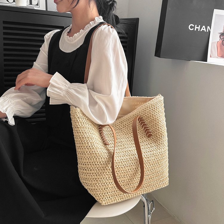 Women's Straw Solid Color Vacation Streetwear Square Zipper Beach Bag display picture 6