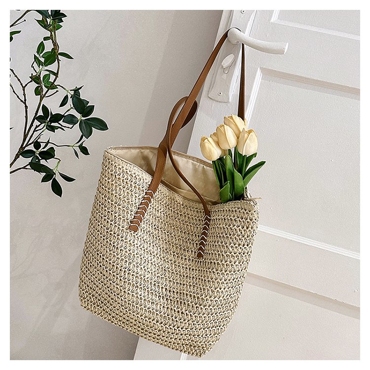 Women's Straw Solid Color Vacation Streetwear Square Zipper Beach Bag display picture 2