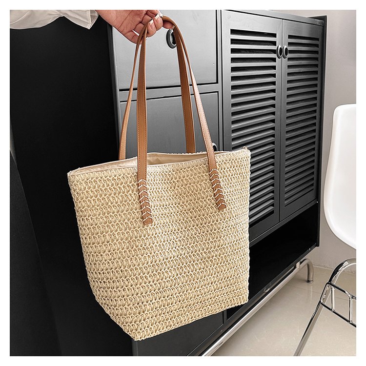 Women's Straw Solid Color Vacation Streetwear Square Zipper Beach Bag display picture 3