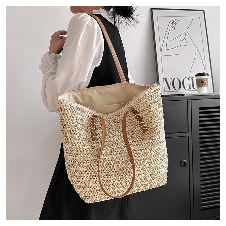 Women's Straw Solid Color Vacation Streetwear Square Zipper Beach Bag display picture 9